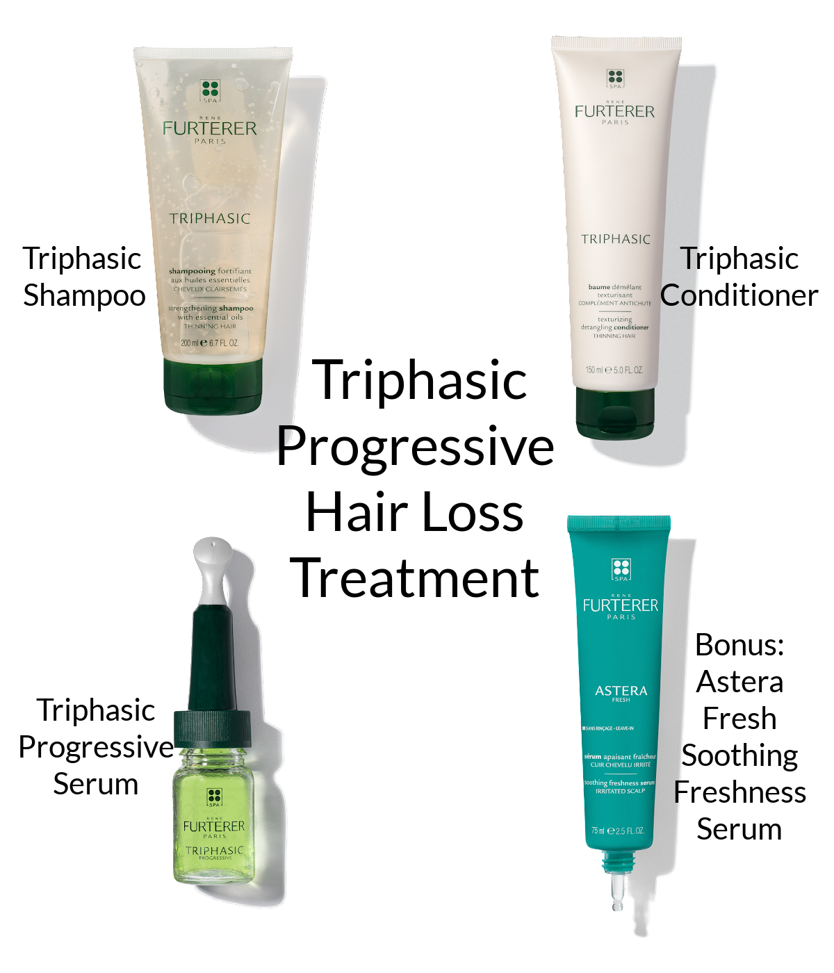 Rene Furterer Triphasic Progressive Treatment with Added Bonus Astera Fresh Soothing Serum!